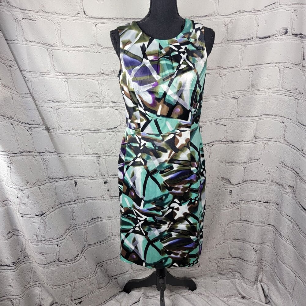 Dressbarn Womens 10 Formal Professional Midi Dress Sleeveless‎ Chic Geometric